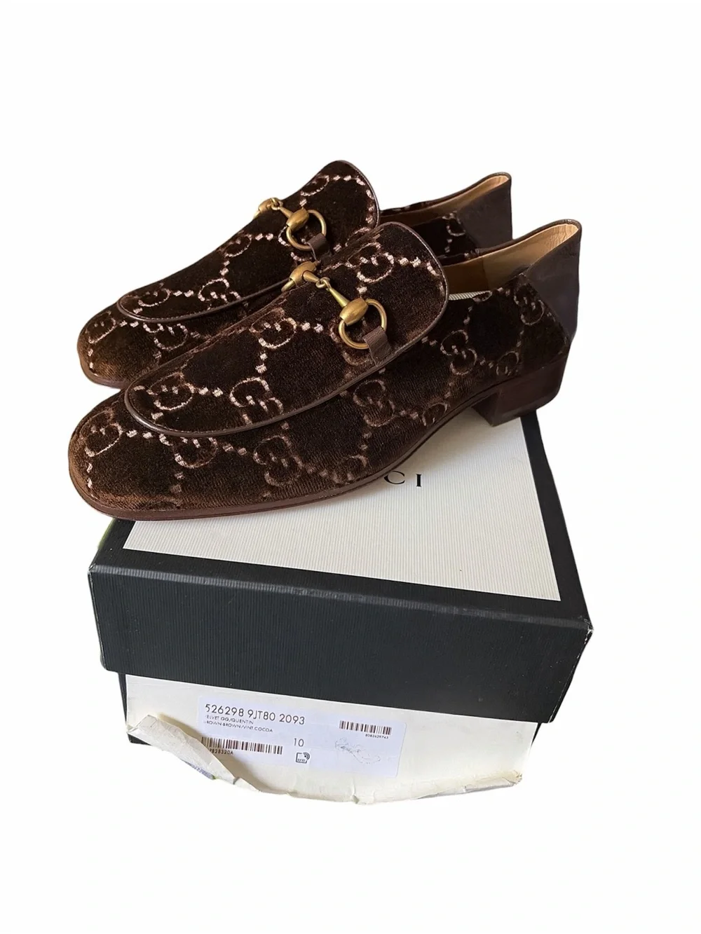 Gucci Brown Velvet Horsebit Slip-On Loafers size 10